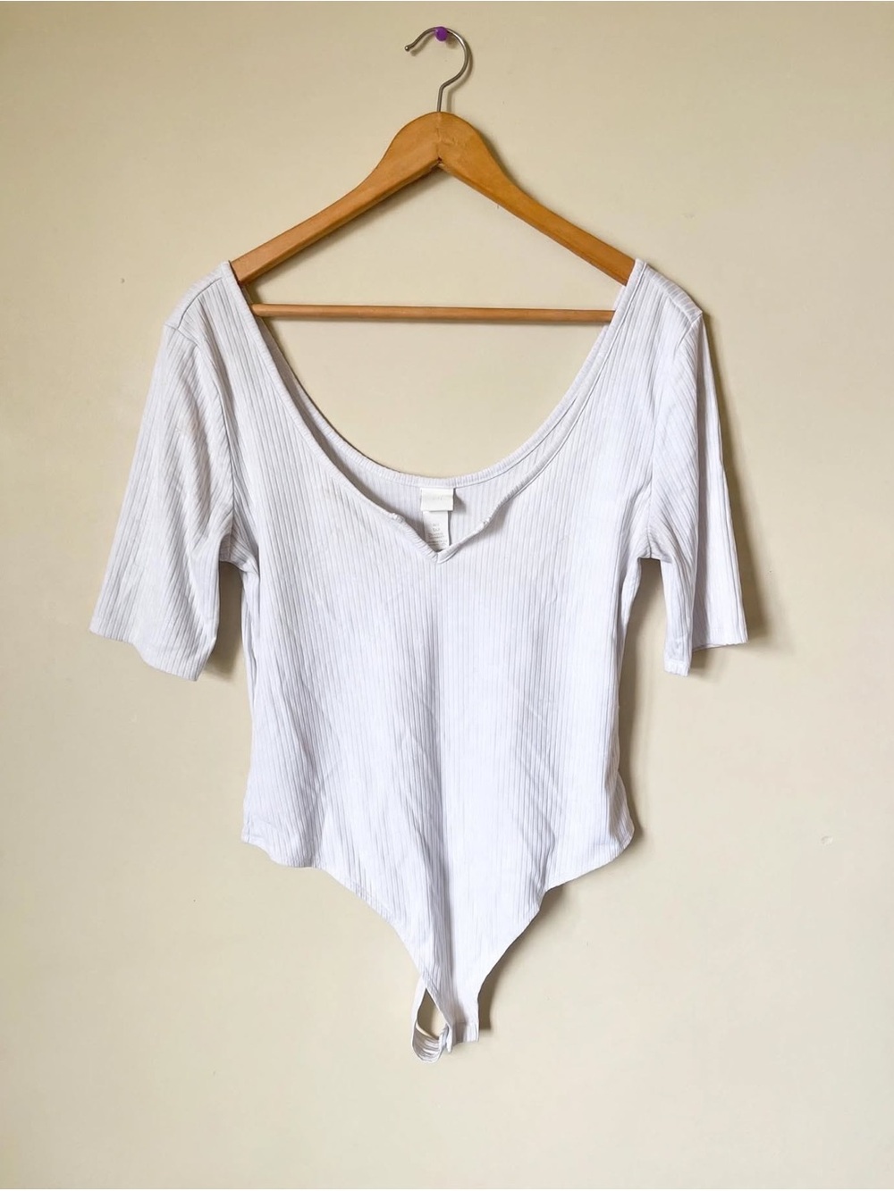 H&M White Ribbed Scoop Neck Bodysuit